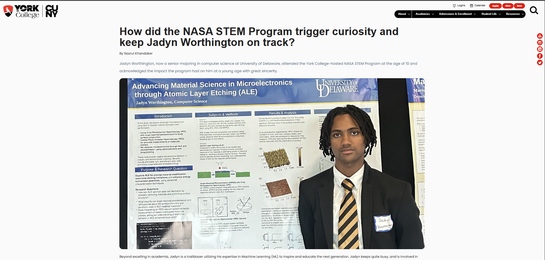 How did the NASA STEM Program trigger curiosity and keep Jadyn Worthington on track?
